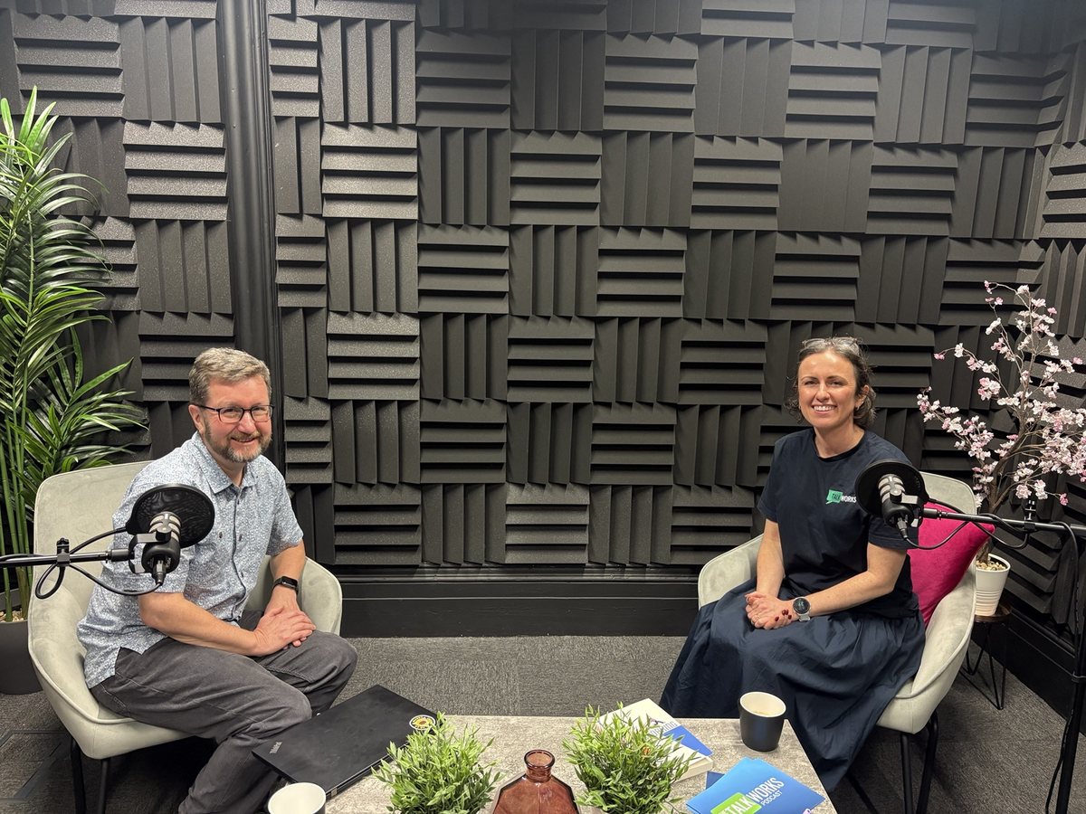 Richard Duggins in conversation with Dr Jen Cottam in a podcast studio